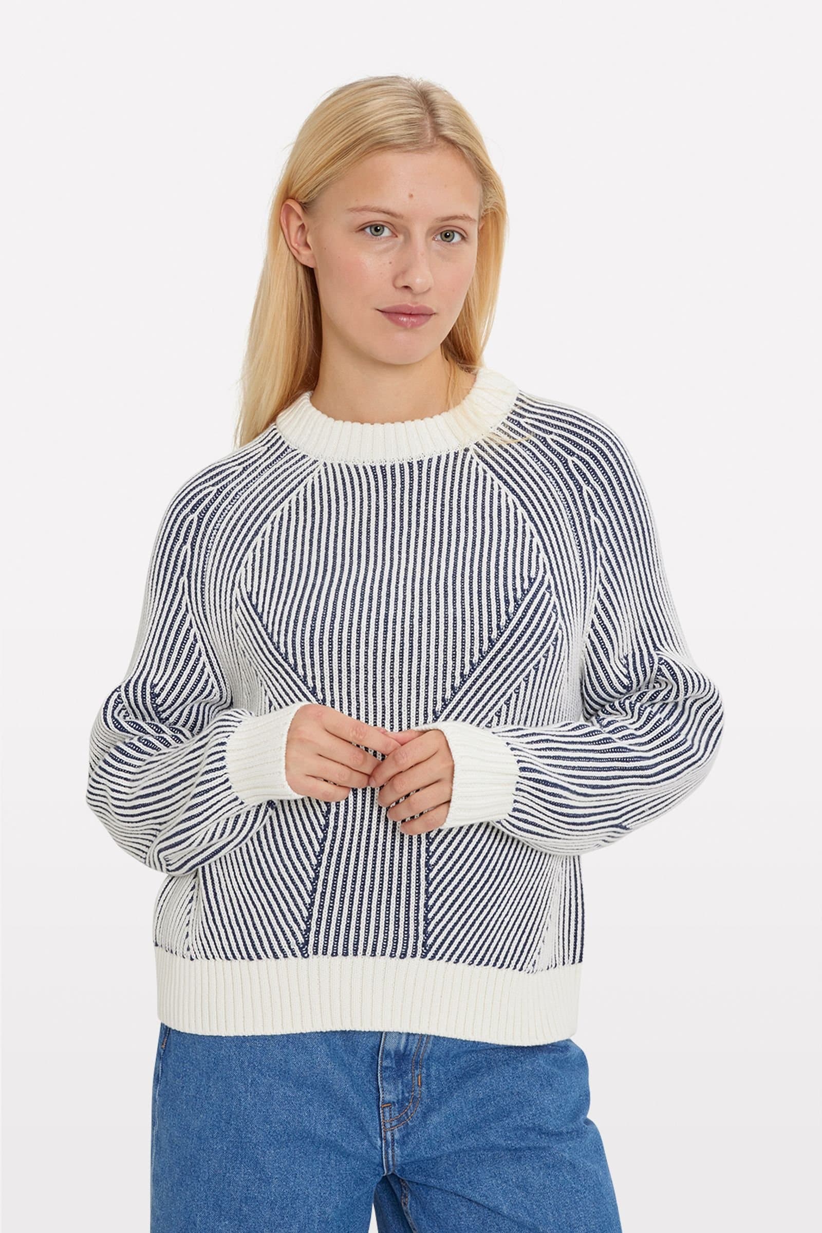 ENCAROLINE LS KNIT 5190 GARDENIA-NAVY STRIP