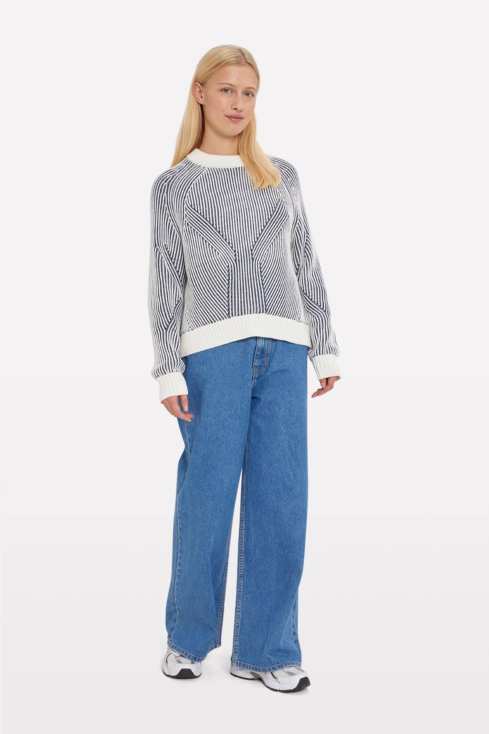 ENCAROLINE LS KNIT 5190 GARDENIA-NAVY STRIP