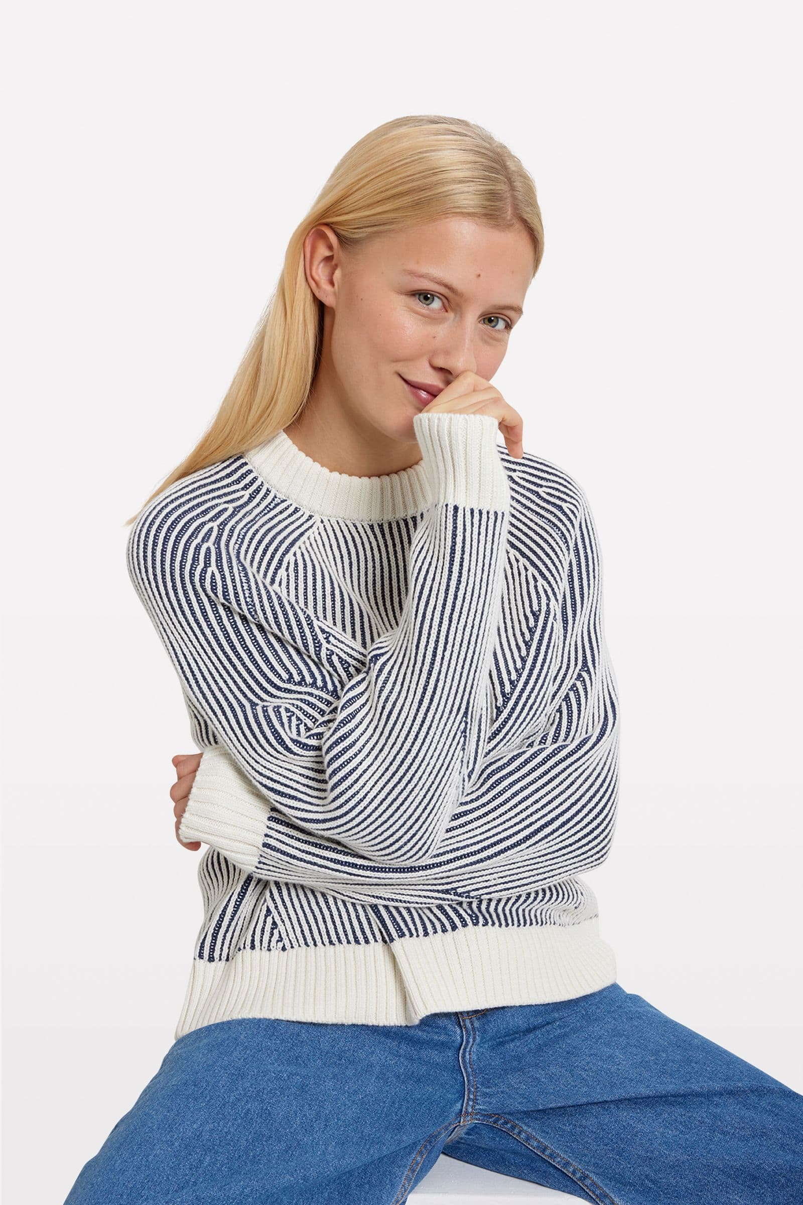 ENCAROLINE LS KNIT 5190 GARDENIA-NAVY STRIP