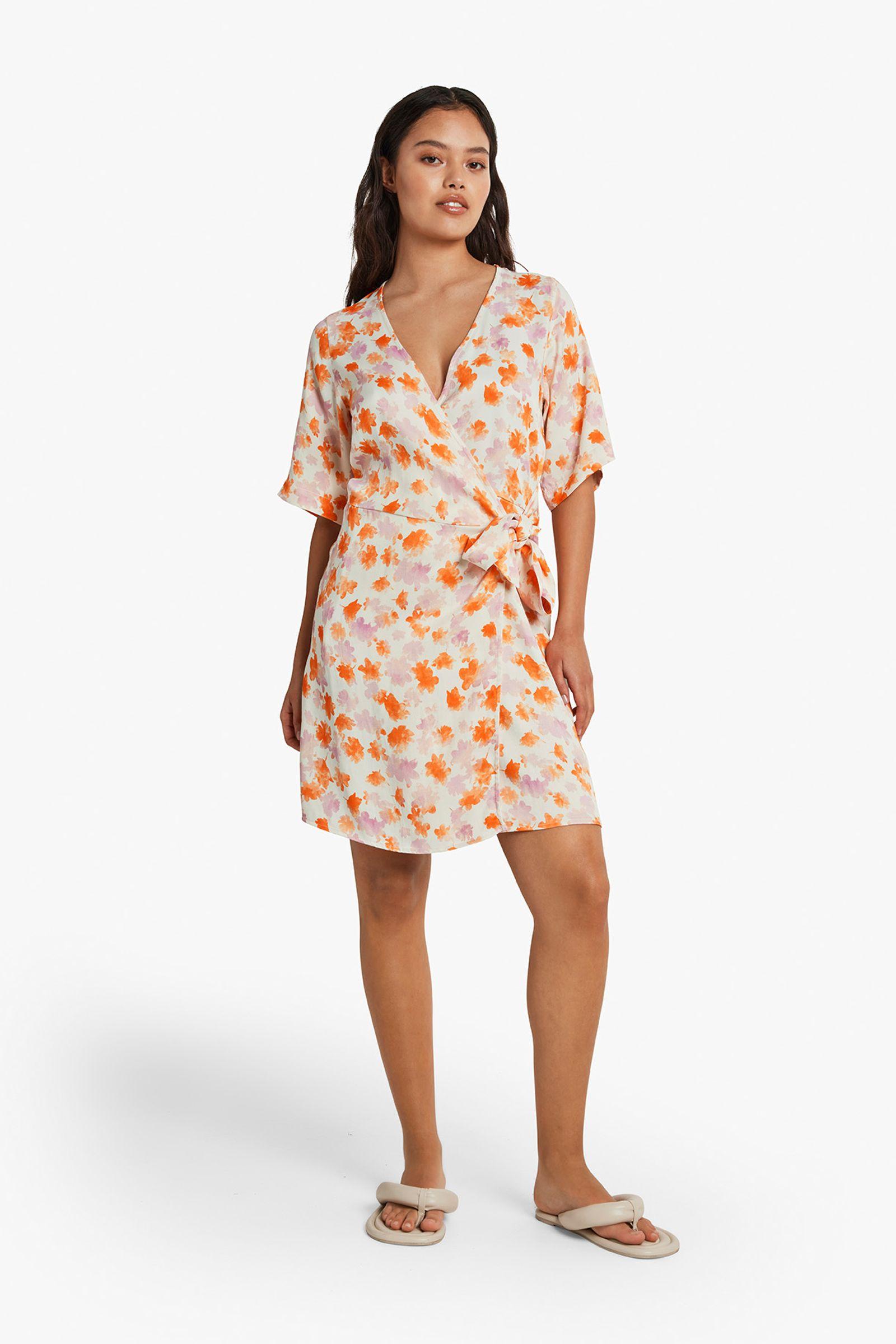 ENLIME SS V-N DRESS AOP 7027 Orange Bloom