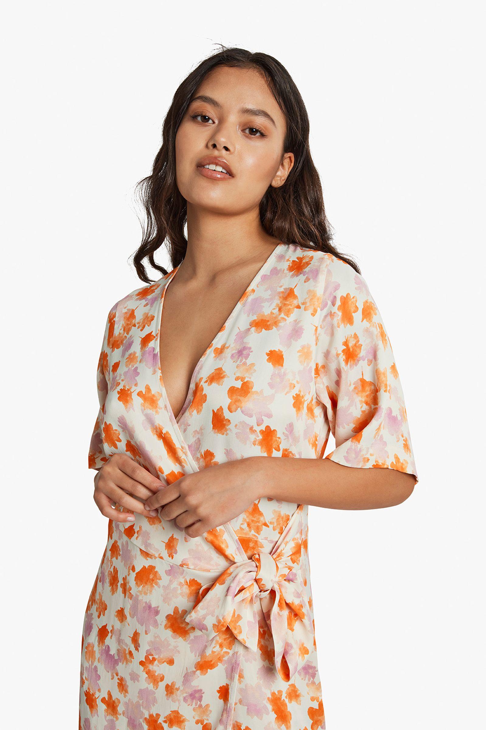 ENLIME SS V-N DRESS AOP 7027 Orange Bloom