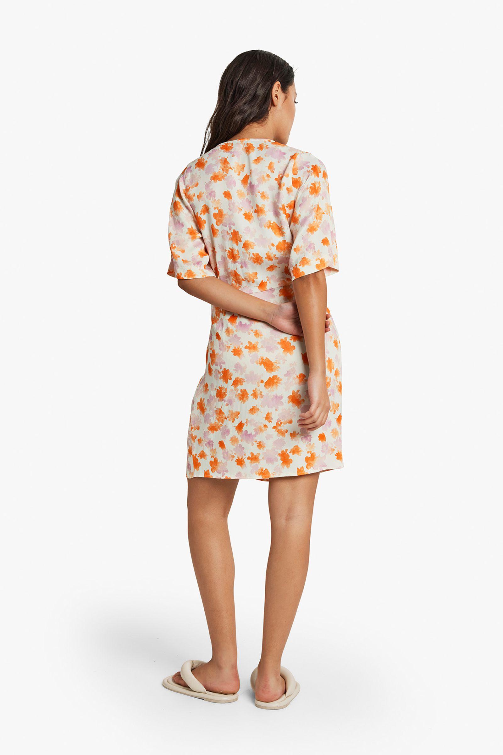 ENLIME SS V-N DRESS AOP 7027 Orange Bloom