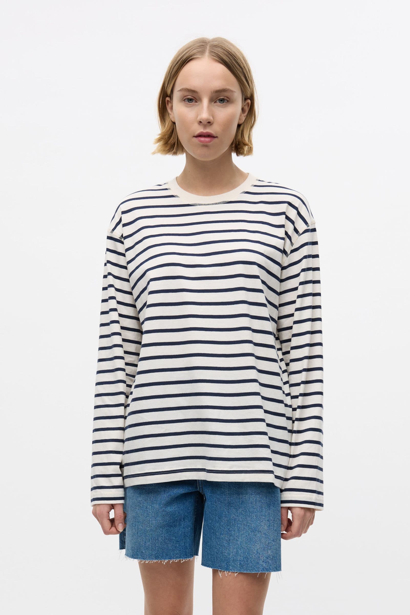 ENKULLA LS STRIPE 5310 Gardenia/Navy Blazer