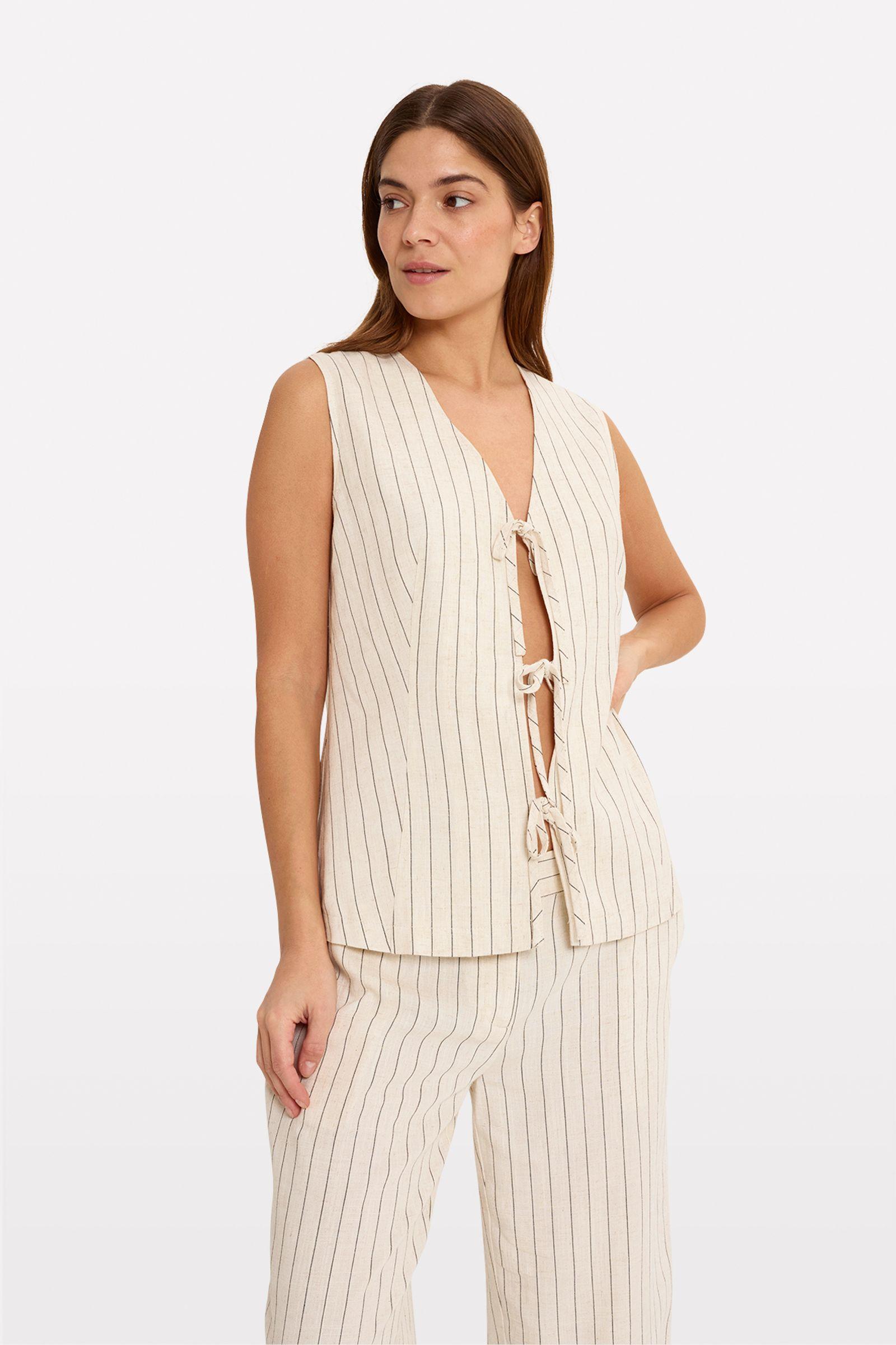 ENATENNA VEST 7137 Oatmeal/black stripe