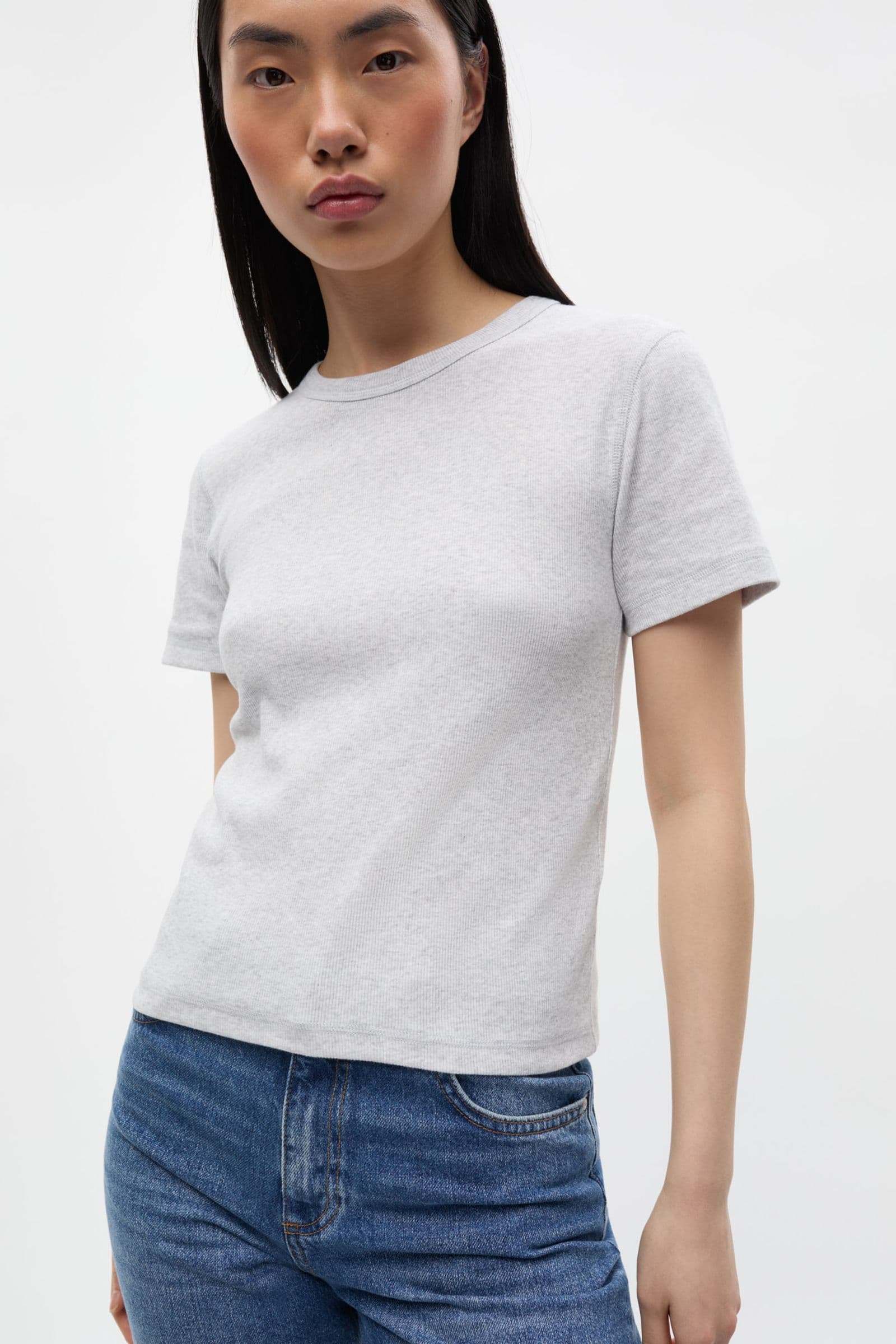 ENALLY SS CROP TEE 5314 Light Grey Mel (ALLY)