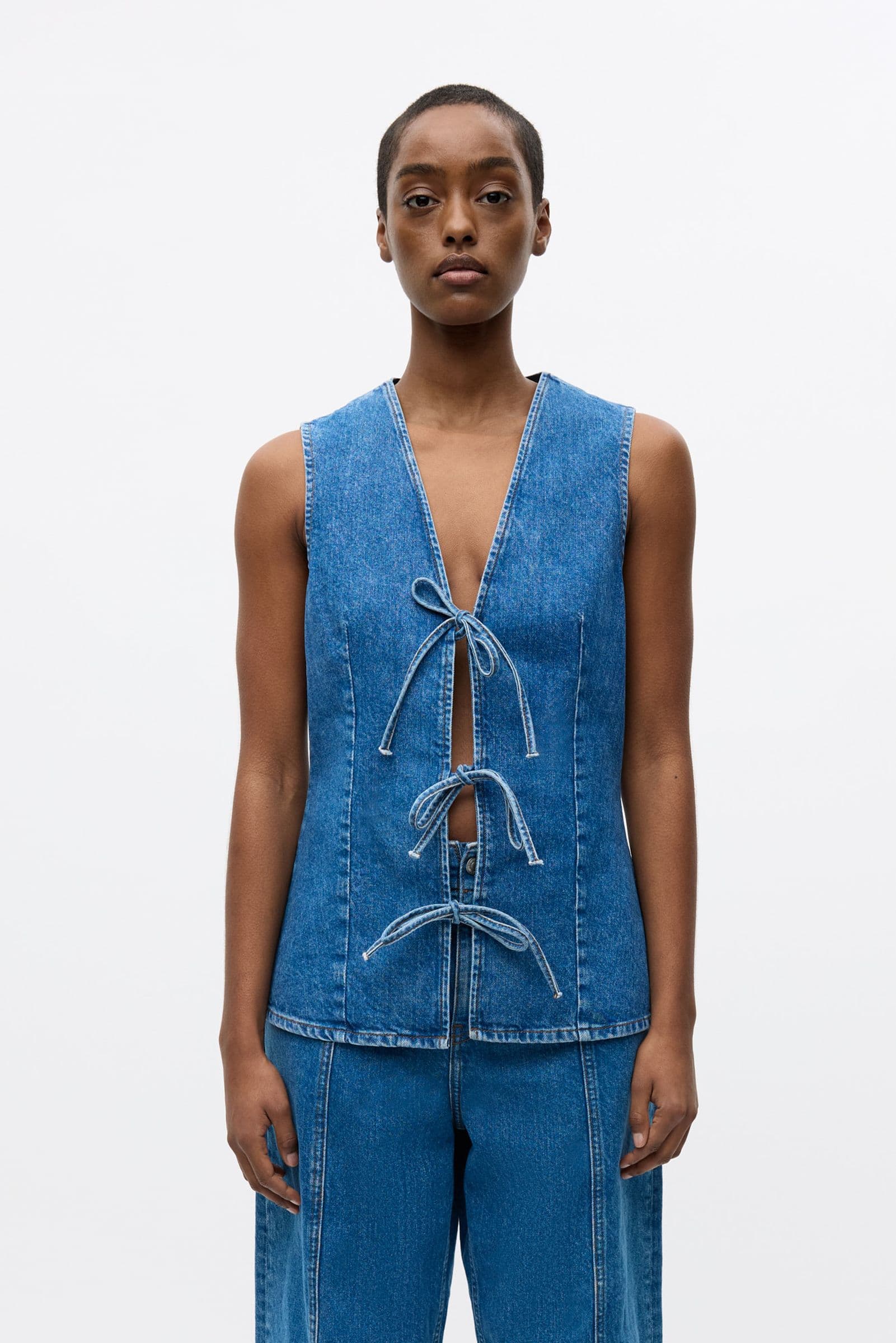 ENATENNA DENIM VEST 7215 Worn dark blue