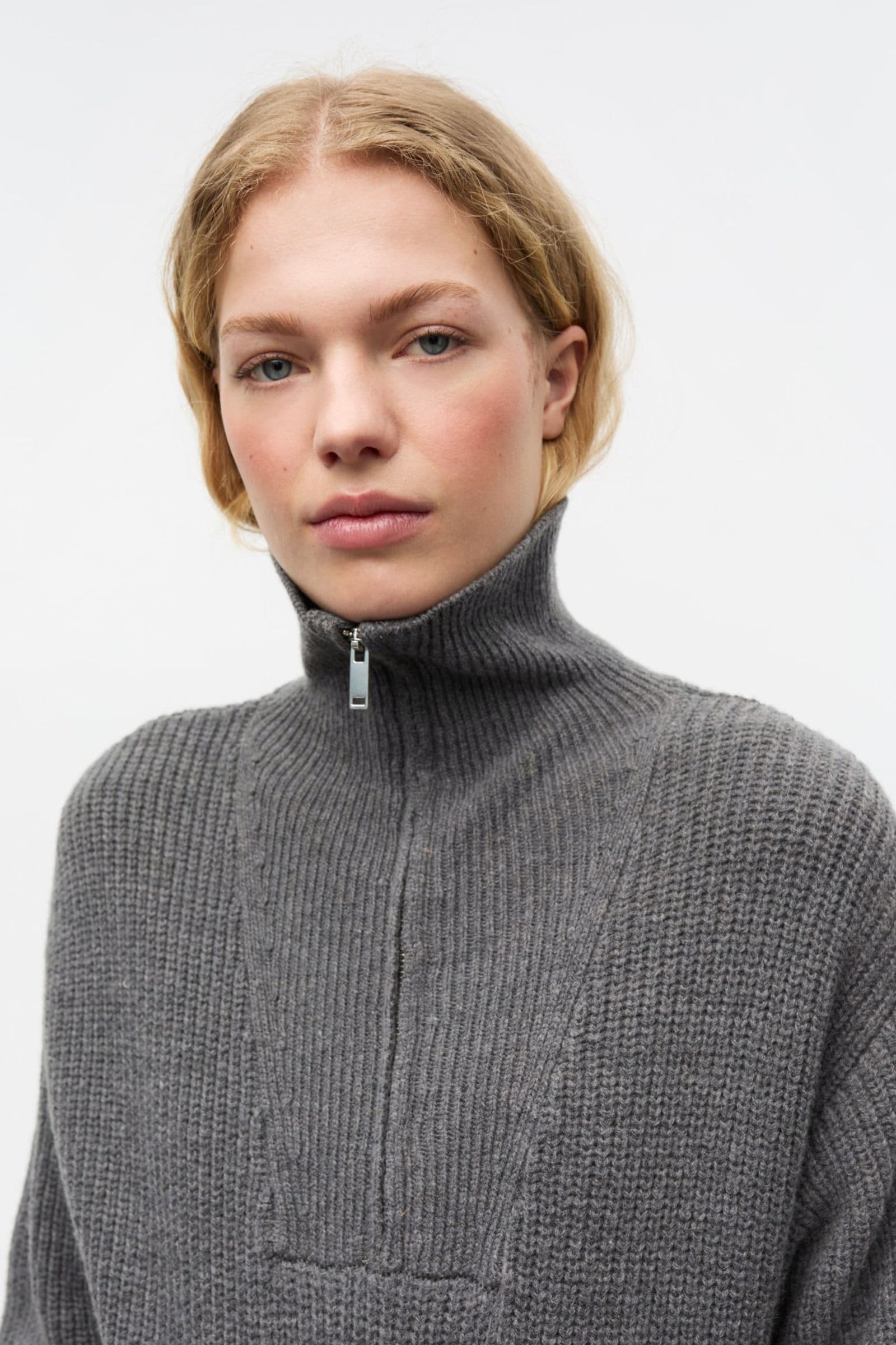 ENWASHINGTON LS HALF ZIP KNIT 7284 Dark Grey Mel